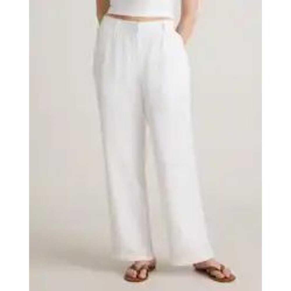 Quince European Linen Pleated Trouser White Size 4 New With Tags - Picture 3 of 14